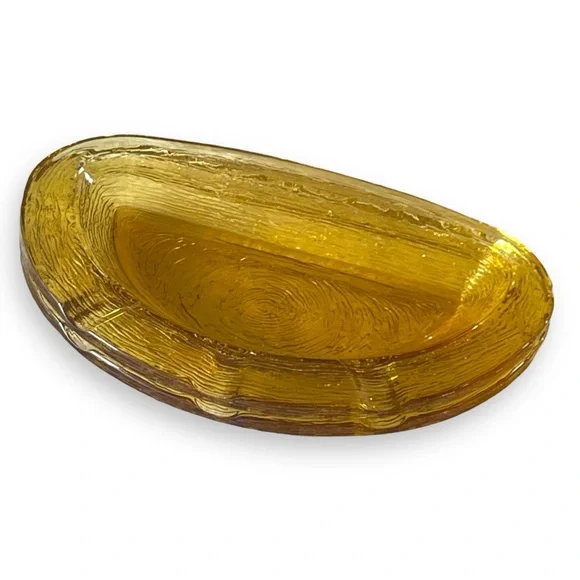 VTG MCM Honey Pressed Glass Ashtray | Set of Two Half Moon - Picture 7 of 13